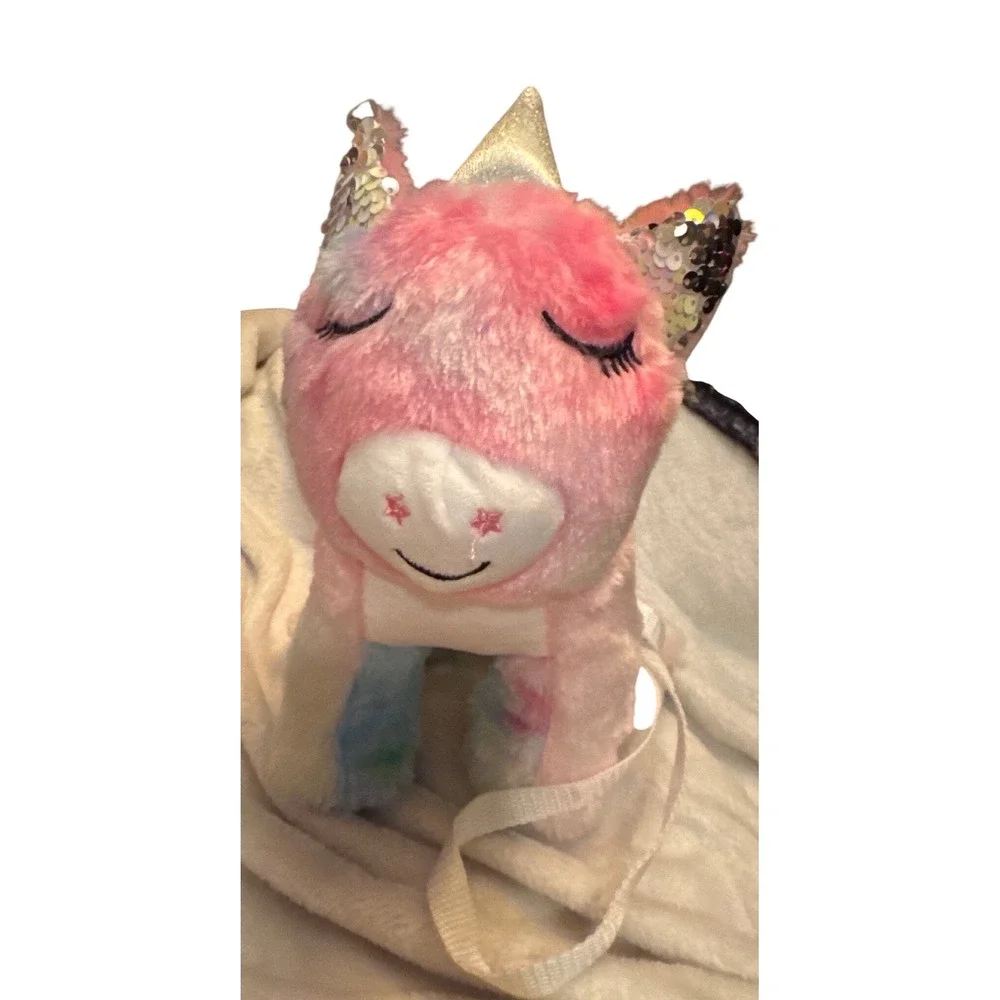 Pink Tie Dye Unicorn Plush Purse Sequin Ears Silver Horn Zipper Pocket 9